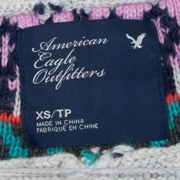 American Eagle Womens Gray Fair Isle V-Neck Dolman Wool Blend Sweater Size XS - Picture 4 of 7